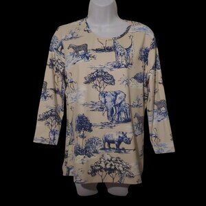 J. McLaughlin Catalina Cloth Africa Safari Animal Mature Business Top L